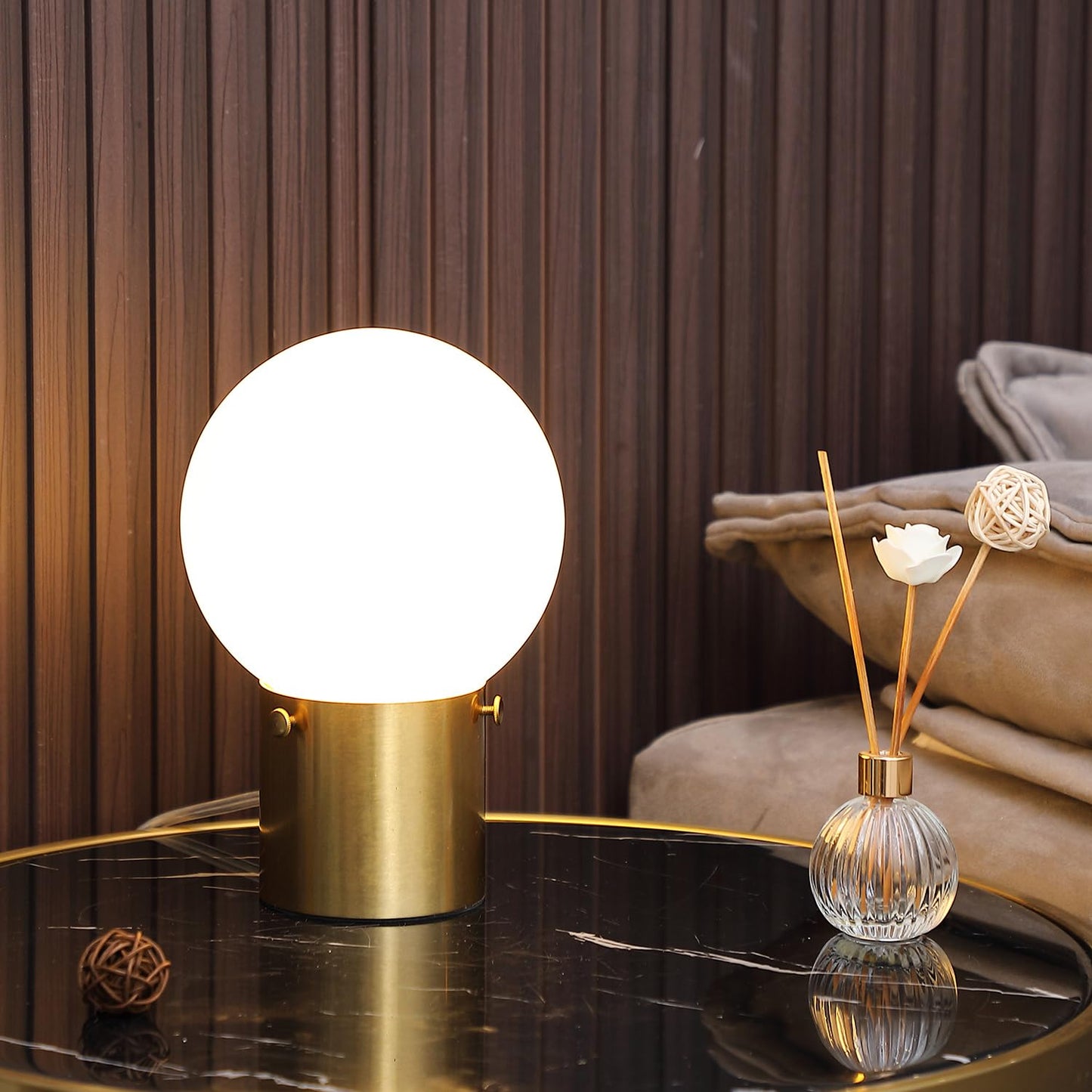 Somniferous Gold Table Lamps Set of 2, Small Bedside Lamps with Frosted Glass Globe Shade, Mid Century Modern Lamp, Nightstand Lamps for Bedroom Living Room Dorm, E26 Bulb (Not Included)