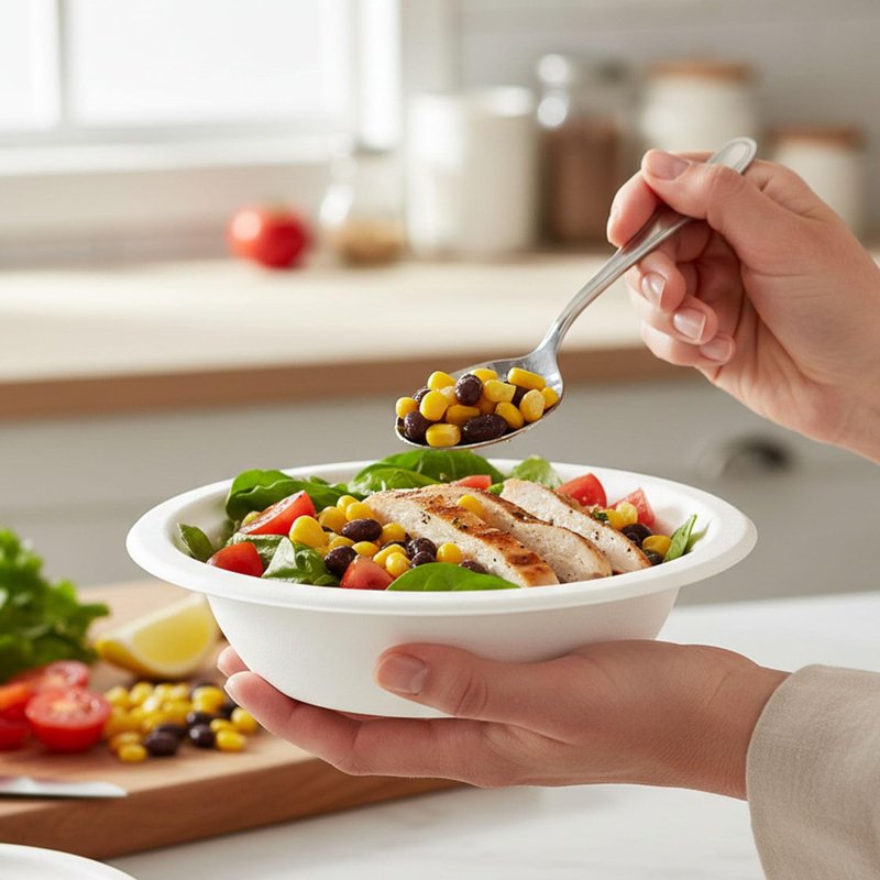 Nicole Home Collection Compostable Heavy Duty 12 oz Disposable Paper Bowls 100% Bagasse Biodegradable Eco-Friendly Natural Sugarcane 100 Count