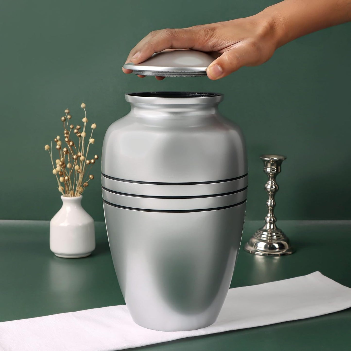 Handcrafted Funeral Memorial Cremation Urn in Elegant Pewter Affordable Urn for Human Ashes - Cremation Urn Human 6 x 10 Inches - Pewter/Silver