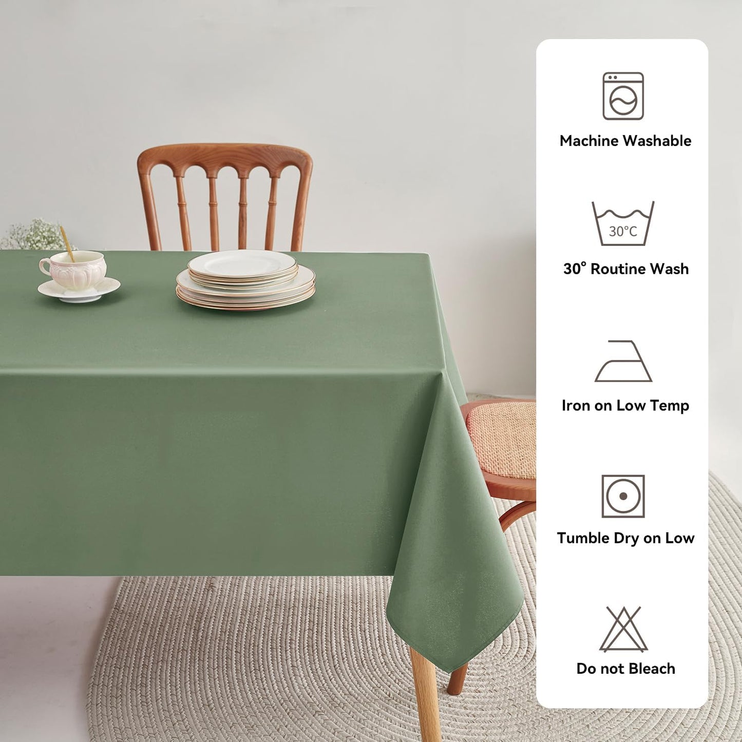 Romanstile Spring Rectangle Tablecloth - Waterproof and Wrinkle Resistant Washable Polyester Table Cloth for Kitchen Dining/Party/Wedding Indoor and Outdoor Use (52 x 70 inch, Sage Green)