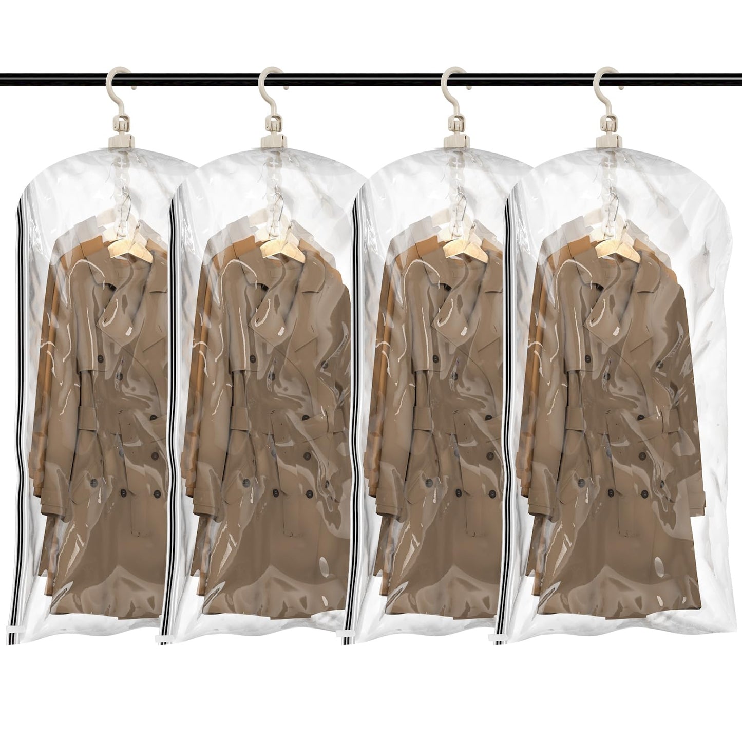 TAILI Hanging Vacuum Sealer Spave Saver Storage Bags for Clothes, Closet Organizers, Travel, (4 Pack Short) Clear