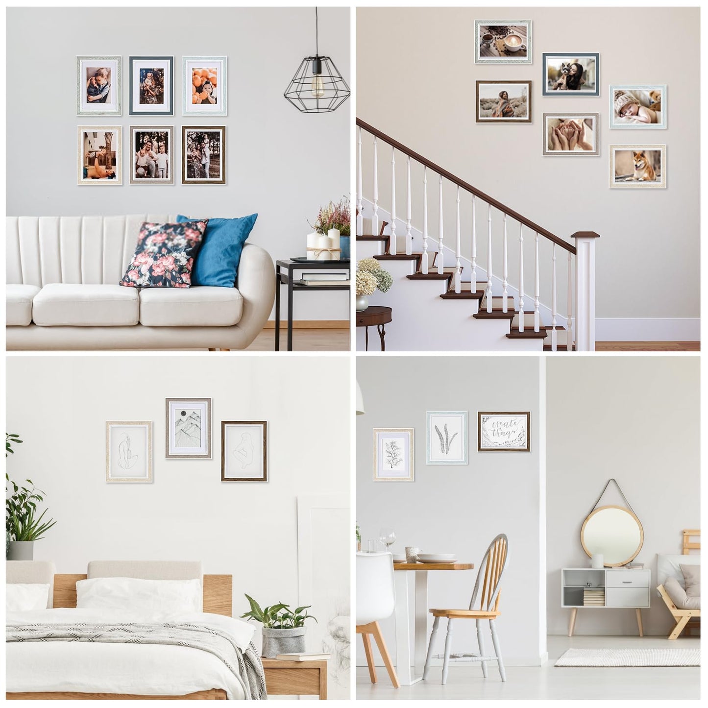 5x7 Picture Frame Set of 6, Rustic Farmhouse Photo Frame, Display 4x6 with Mat or 5x7 Without Mat for Decorative on Wall Hanging and Tabletop Placement