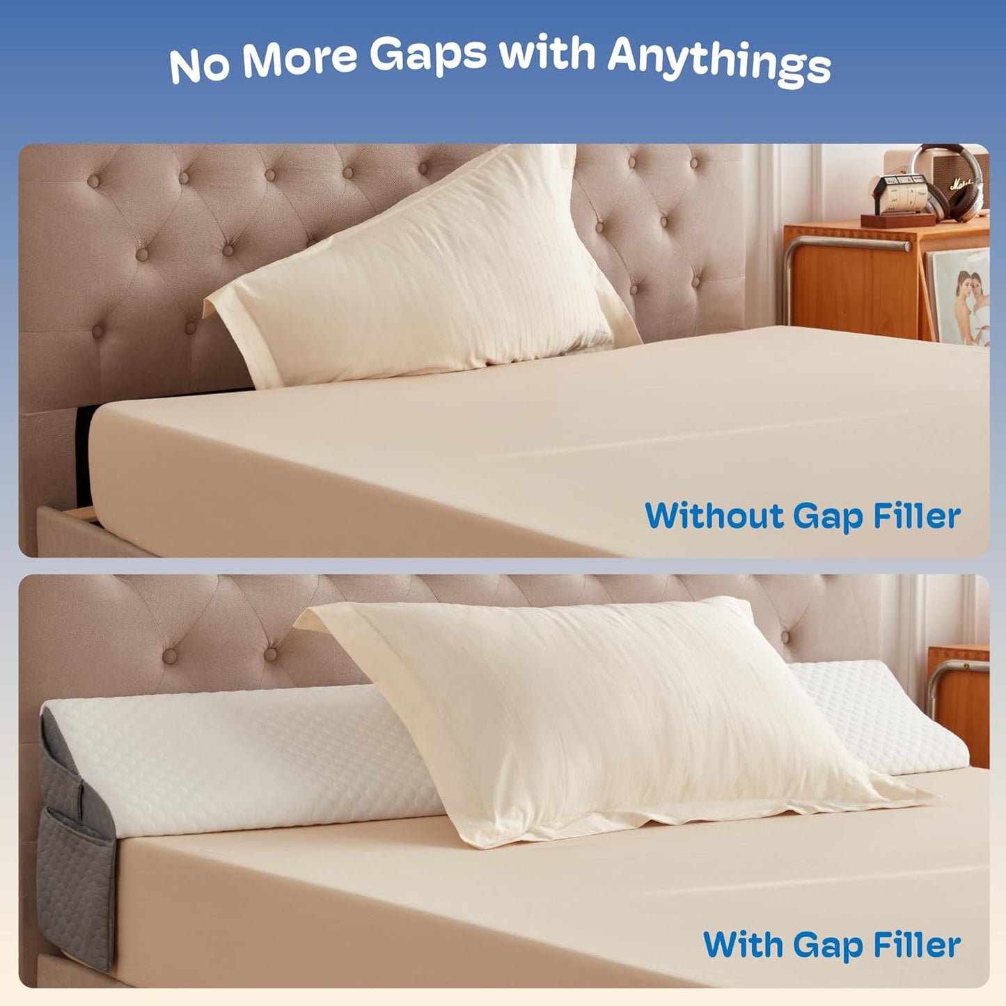 King Size Bed Wedge Pillow - Ergonomic Headboard Gap Filler | Non-Slip, Breathable Design (76" x 10" x 6")