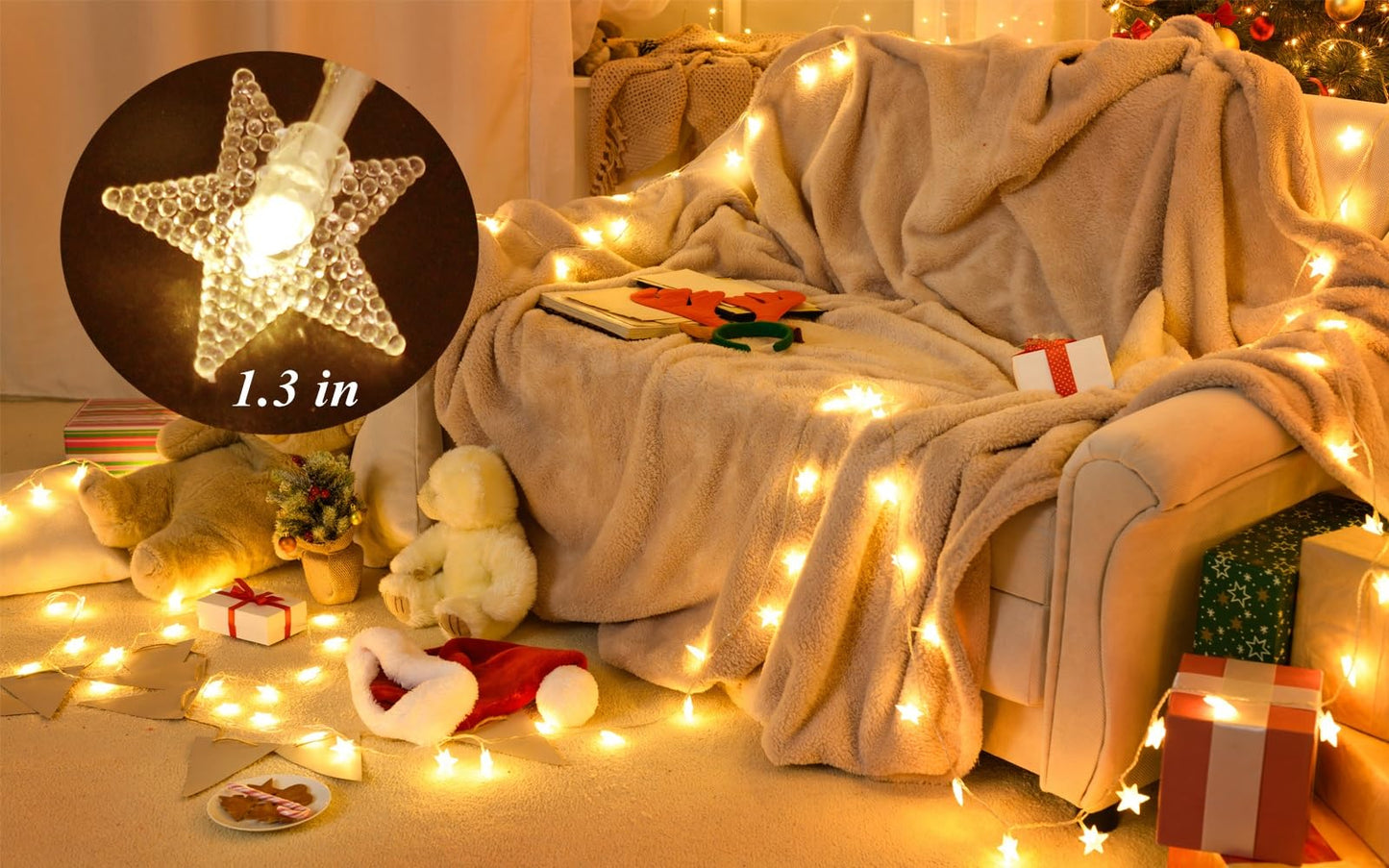 Elavika 100ft Star String Lights Bedroom, 240 LED Fairy Lights Indoor with Remote, Waterproof Hanging Twinkle Classroom Lights Plug in Bunk Bed Lights for Kids Room Canopy Outdoor, Warm White