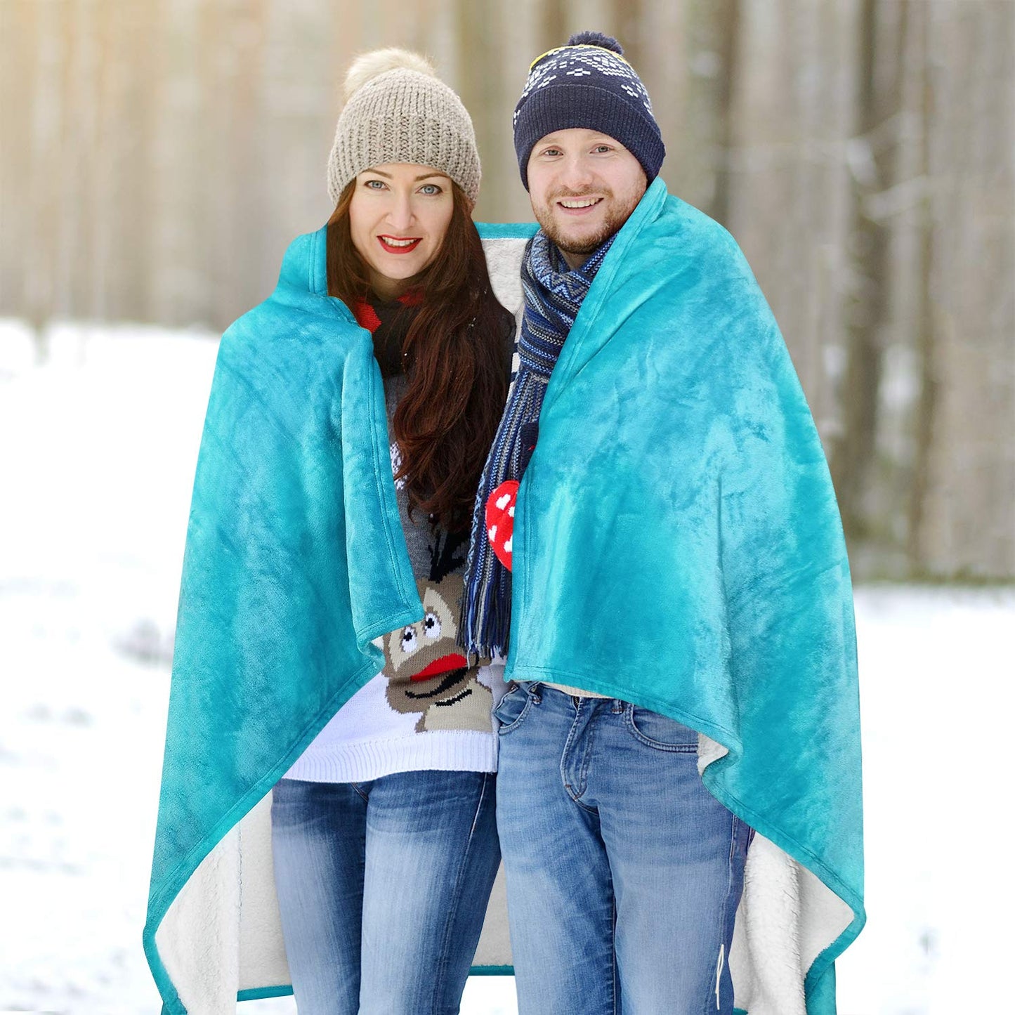 Catalonia Sherpa Wearable Blanket Poncho for Adult Women Men, Wrap Blanket Cape with Pocket, Warm, Soft, Cozy, Snuggly, Comfort Gift, No Sleeves, Aqua