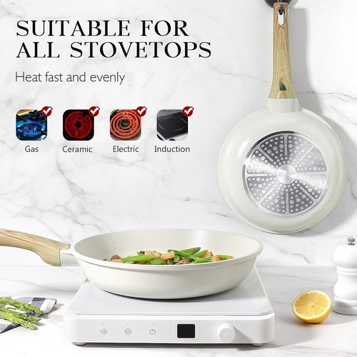 GiPP Nonstick Frying Pan Skillet - 9.5" White Granite Omelette Pan | Healthy Stone Cookware, PFOA Free