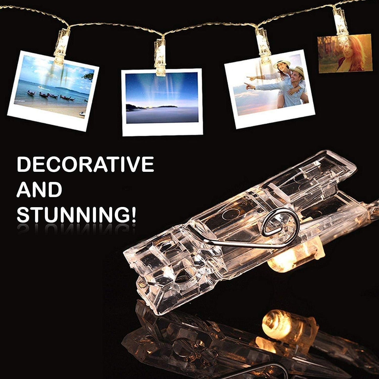 LiyuanQ 40 LED Photo Clip String Lights - Remote-Controlled Indoor Fairy Lights for Photos | USB Operated, Warm White