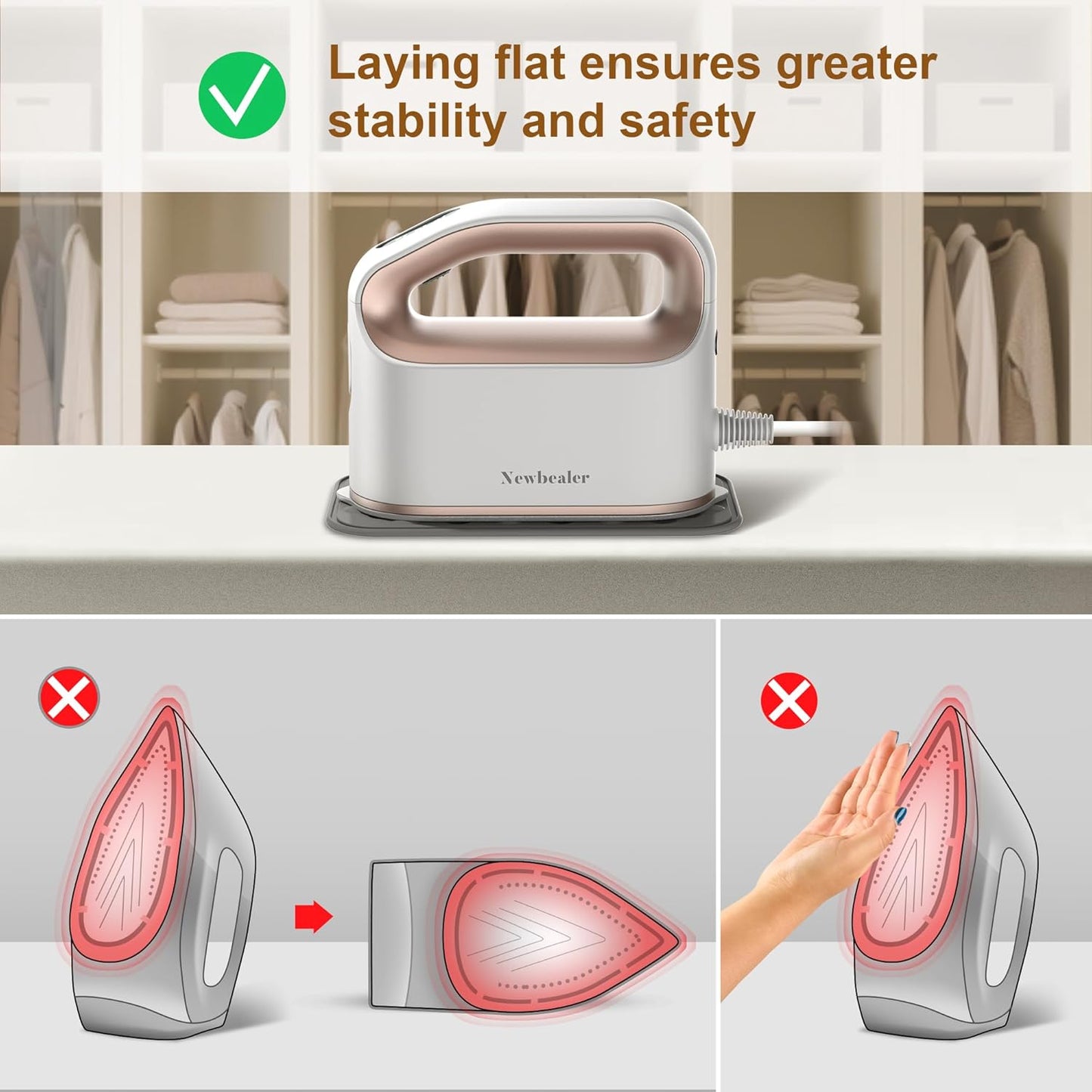 Newbealer Smart Steam Iron - Mini Heat Press with 1200W Turbocharged Power | 3 Steam Modes, Auto-Off, Gold Finish