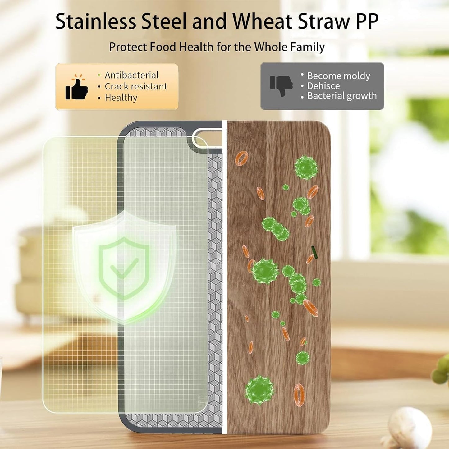 Stainless Steel Cutting Board - Non-Toxic 2-in-1 Double-Sided Design | Easy to Clean, 15” x 10”