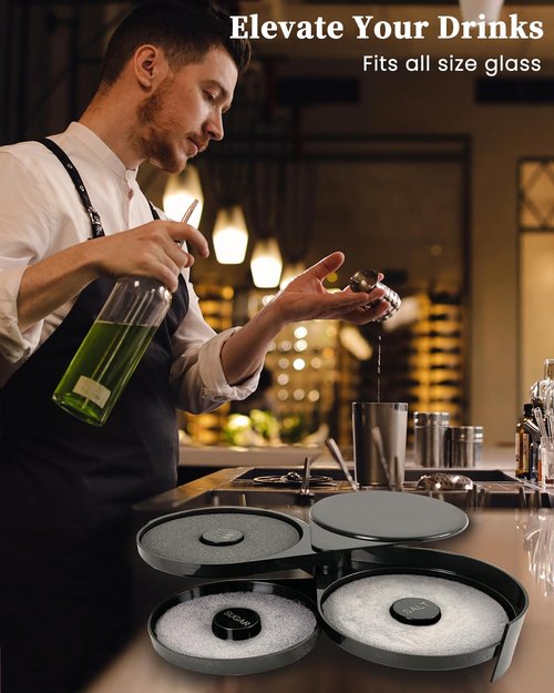 DUPDMKIN Margarita Salt Rimmer Set, 3-Tier Salt Rimmer for Cocktails with 3 Sponges, Bar Glass Rimmer Tool for Lime, Sugar and Salt