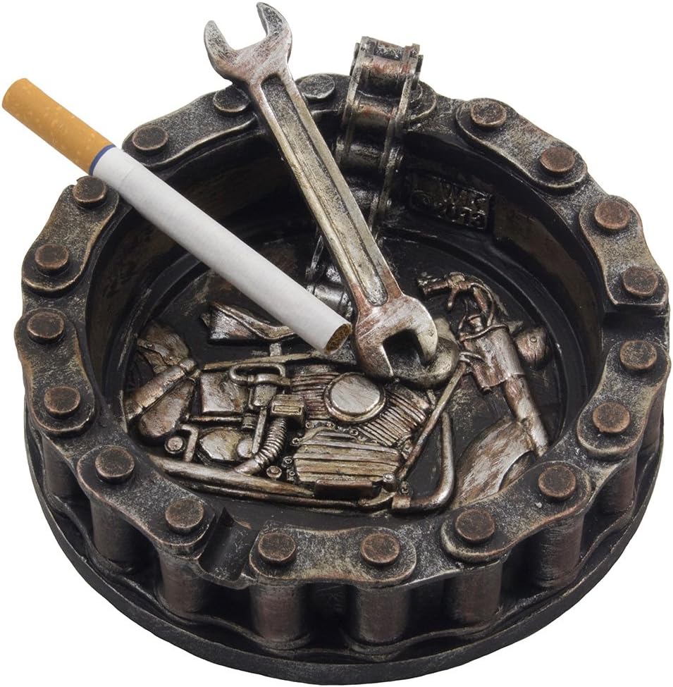 Motorcycle Chain Ashtray with Wrench - Unique Biker Bar Decor for Men