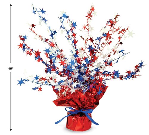 Beistle Patriotic Star Gleam ‘N Burst Centerpiece, 15” – Metallic USA 4th of July Table Decorations in Red White and Blue