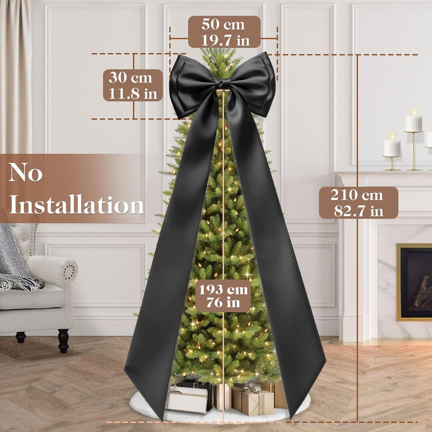 Skiennix Giant Bow Decoration - 83x20 Inches Satin Bow for Birthday Party, Wedding & Nursery (Black)