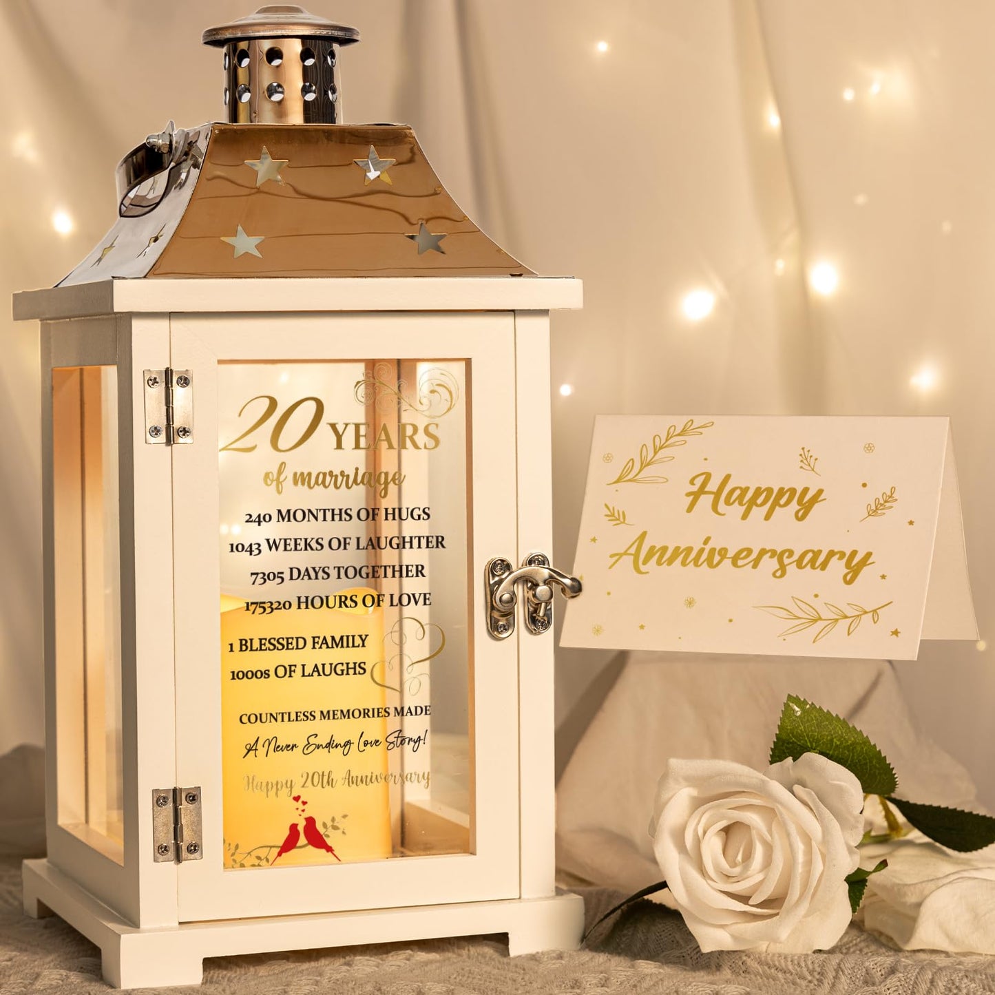 20th Wedding Anniversary Lantern, Happy 20 Years Anniversary Ideas Gift for Parents Couple Friends, Unique Marriage Keepsake Decorations for Wife Husband Him Her