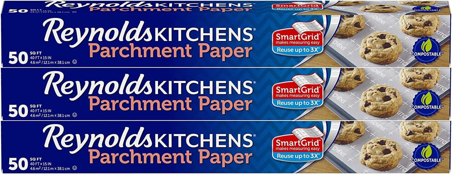 Reynolds Kitchens Parchment Paper Roll - SmartGrid Design, 3 Boxes of 50 Sq. Ft Each (150 Sq. Ft Total)
