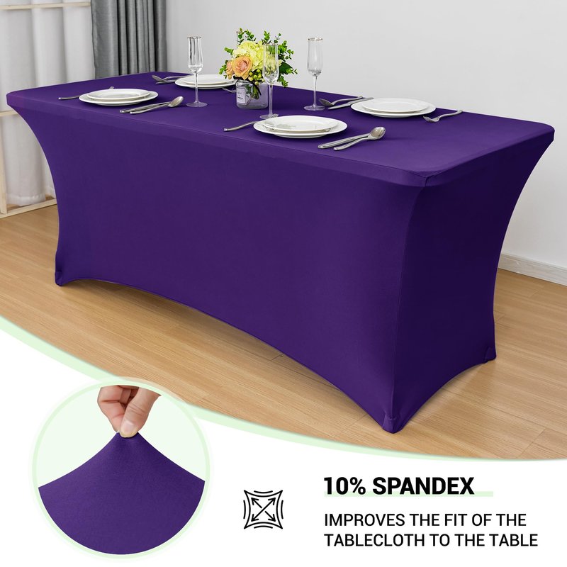 Obstal 6ft Spandex Table Cover for Standard Folding Tables - 2 Pack- Rectangular Fitted Tablecloth for Halloween Party Holiday Decorations, 72L x 30W x 30H Inches, Dark Purple