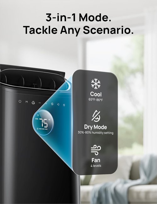DREO 12,000 BTU Portable Air Conditioner - Quiet 46dB Cooling with Smart Features & 24h Timer | AC515S
