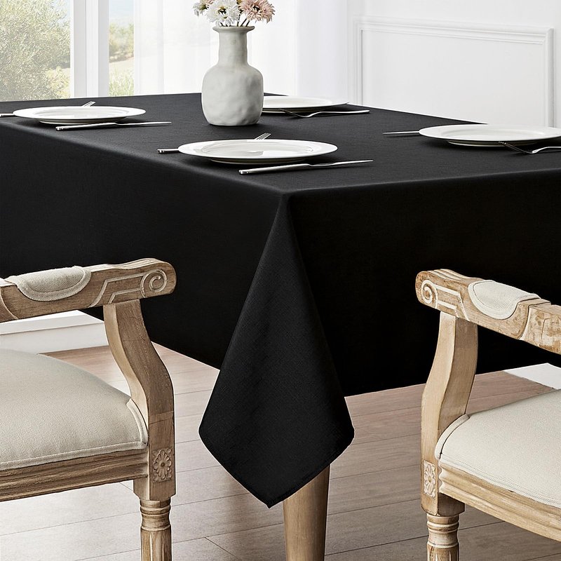Veblandy 2 Pack Rectangle Tablecloth, 52x70 inch, Water Resistant Wrinkle Free Linen Textured Table Cloth Washable, Decorative Fabric Table Cover for Dining, Party and Camping, Black