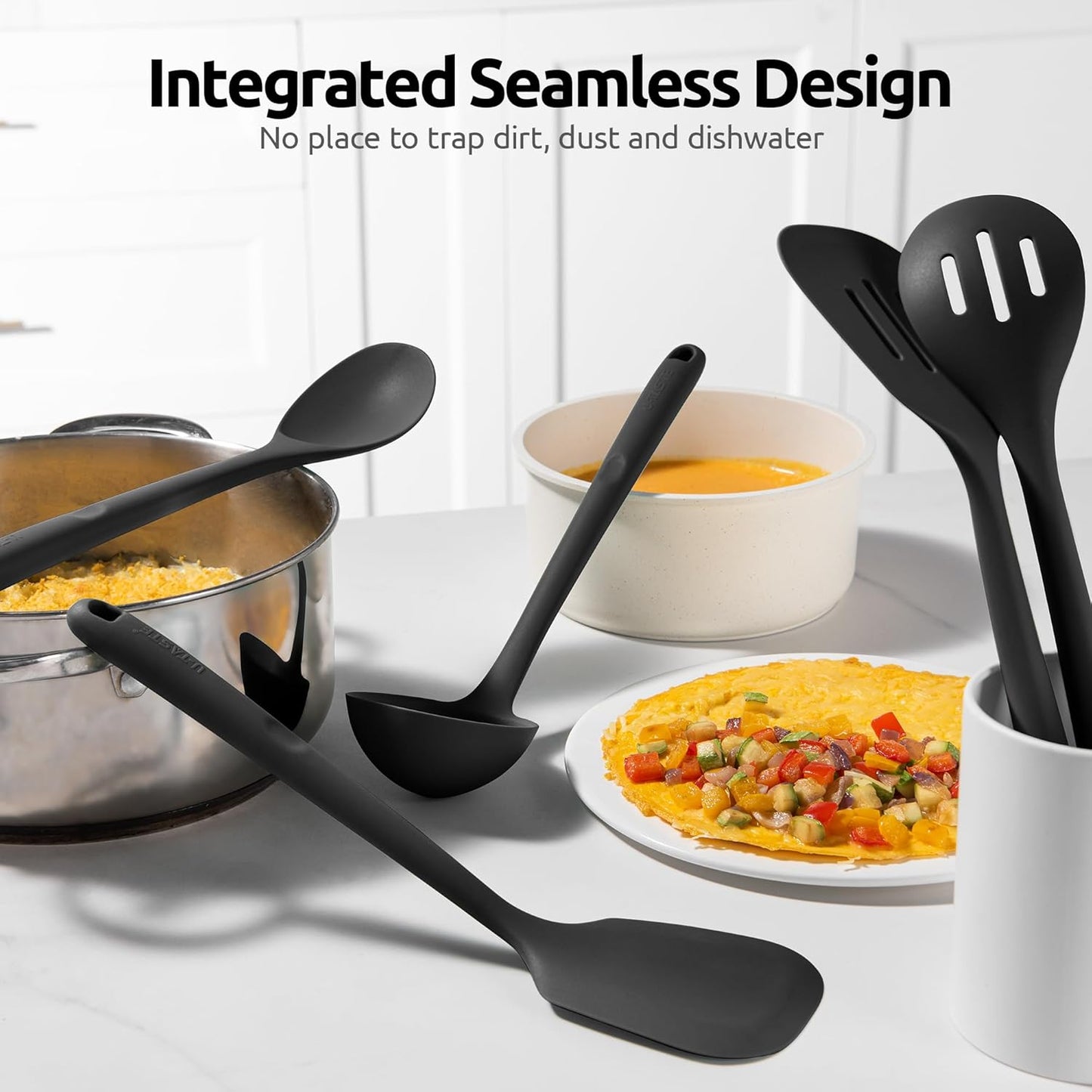 U-Taste Silicone Kitchen Utensil Set - High Heat Resistant, BPA Free, Non-Stick Cooking Tools (5 Pieces, Black)