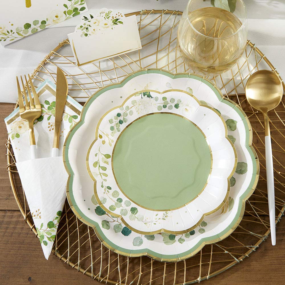 Kate Aspen Sage Green Party Decorations, Eucalyptus Floral Botanical Garden 62 Piece Plates and Napkins Party Supplies (16 Guests) Greenery Baby Shower Decorations & Bridal Shower Decor
