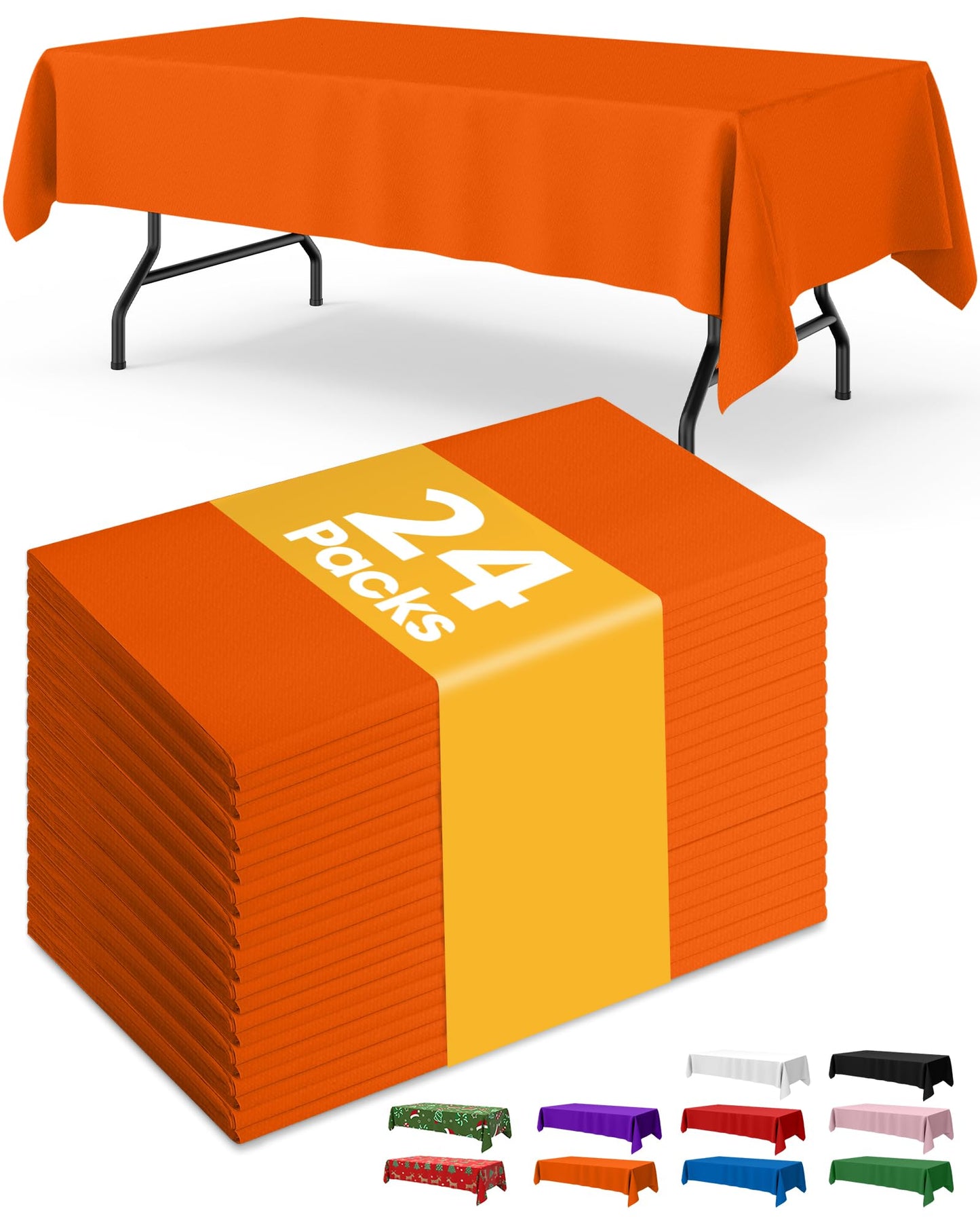 Niuara Orange Plastic Table Cloth - 24 Pack 54" × 108" Rectangle Disposable Tablecloths for 6FT Tables, Waterproof Table Cover for Party, Holiday & Gathering Use