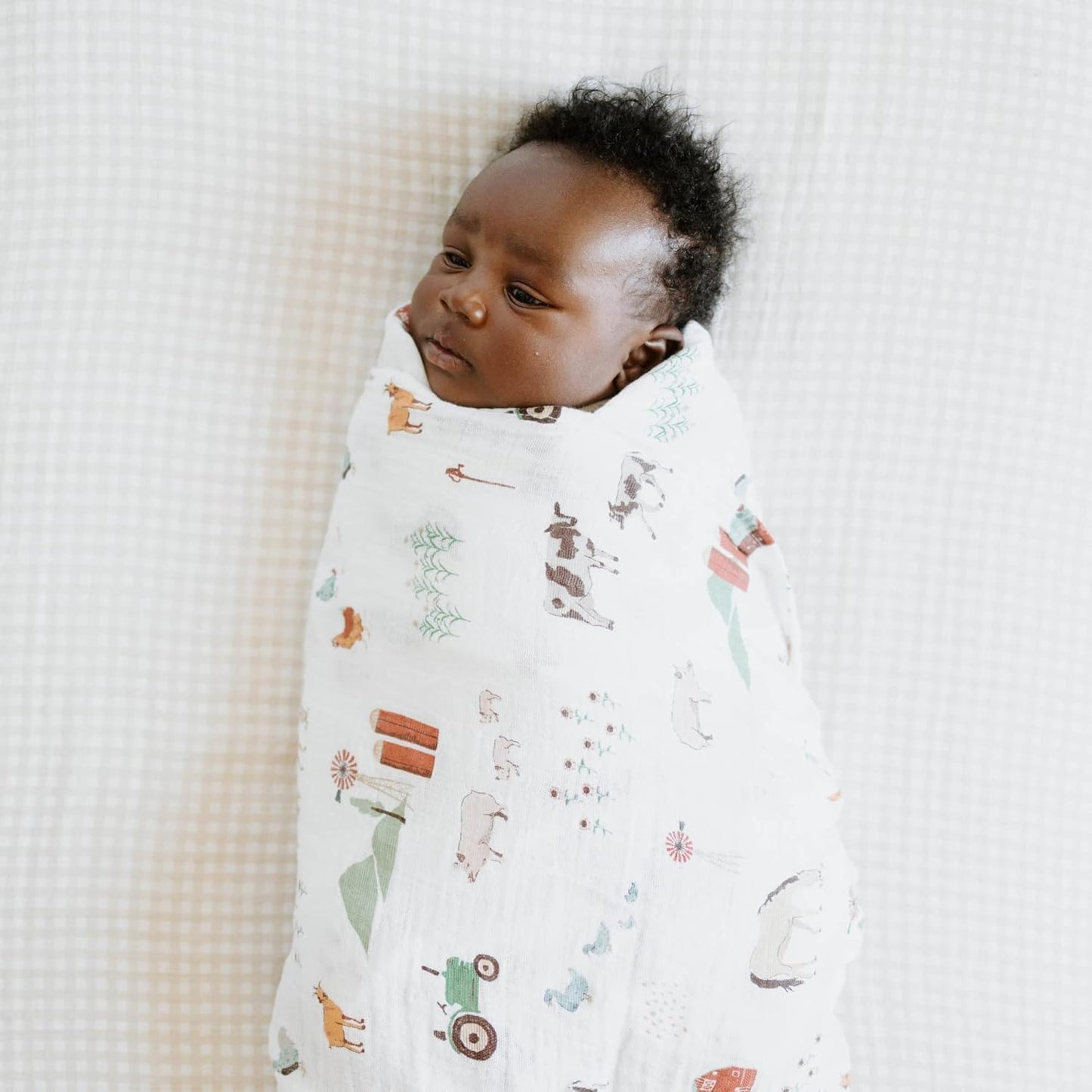 Little Unicorn Premium Crib Sheet - Breathable Super-Soft Muslin Fabric in Tan Gingham