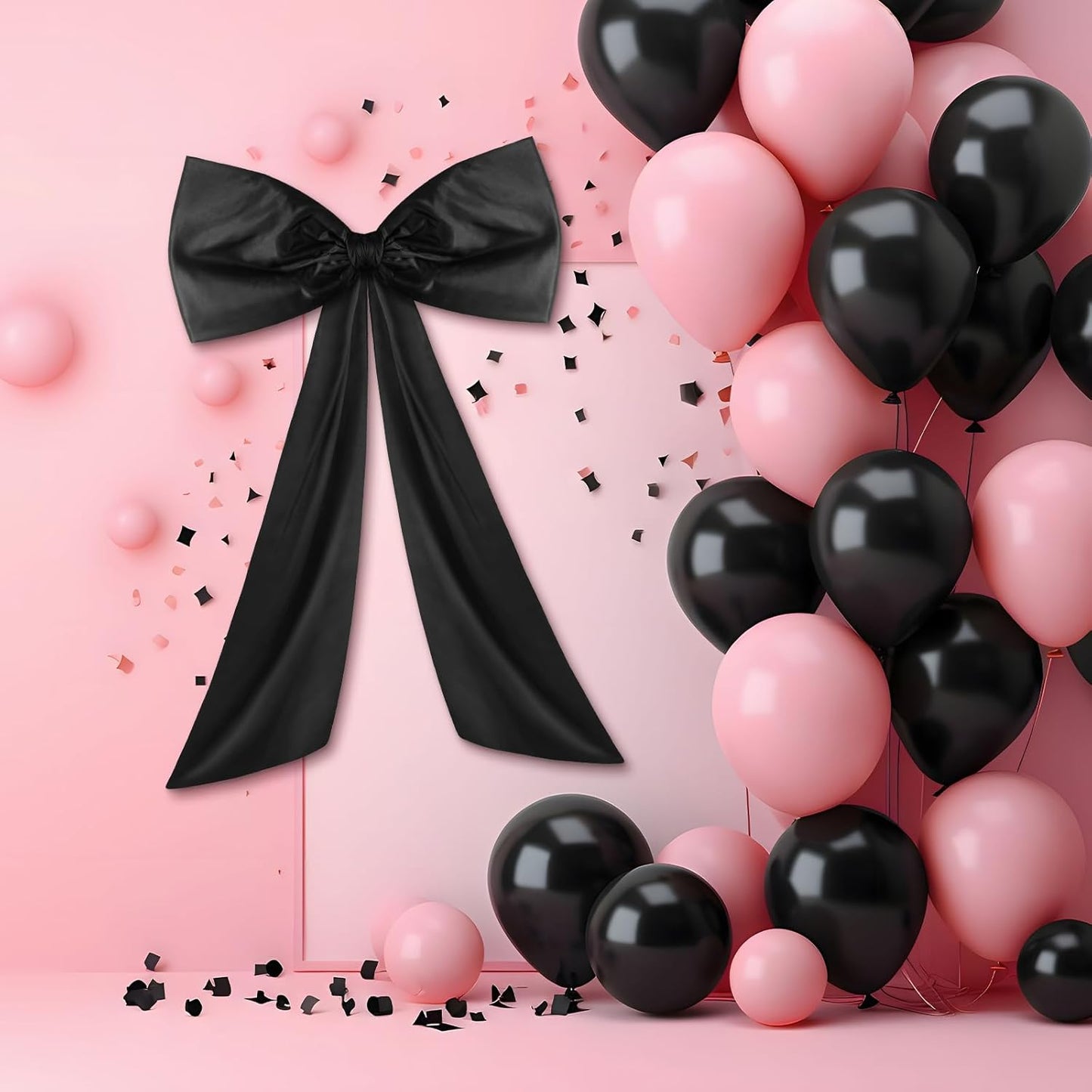 Wavwavw Large Black Bow Decor - Giant Satin Ribbon Tie for Birthday & Wedding | 24 x 36 Inches