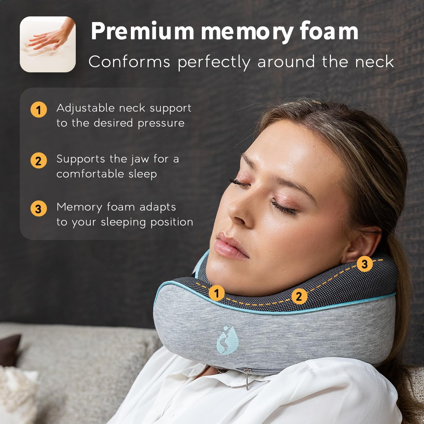 TRAVARA Neck Pillow Airplane - Travel Neck Pillow - Airplane Pillow with 360° Memory Foam Neck Support - Travel Pillow for Sleeping - Travel Pillows for Airplanes