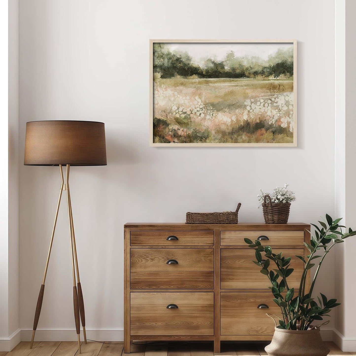 Skiennix Framed Canvas Wall Art - Rustic Field Landscape Print | Vintage Country Nature Picture 12x16 Inch