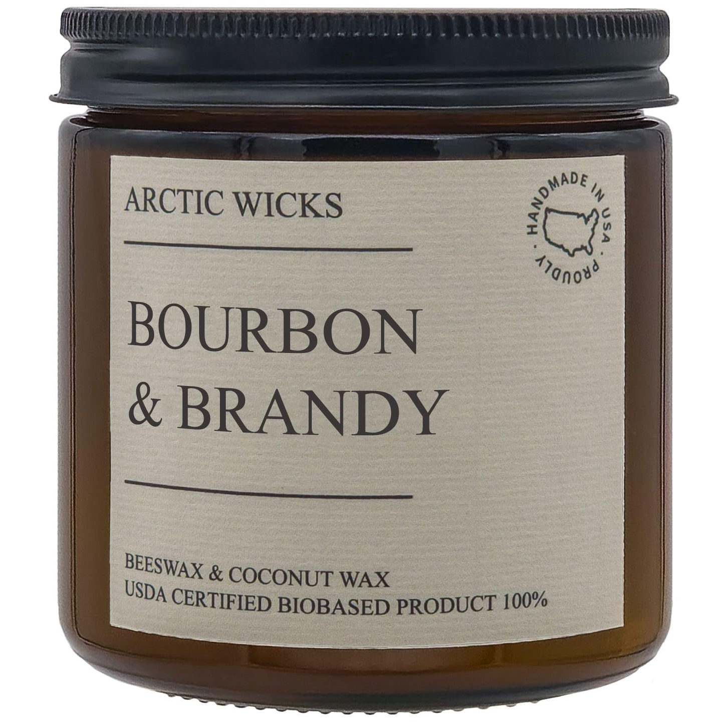 Arctic Wicks Handcrafted Candles | Non Toxic Coconut Beeswax Candles 16oz Double Wick | 100% USDA Certified Biobased, Handmade, Premium Waxes, Non-Toxic (Bourbon & Brandy, 16oz Amber Jar)