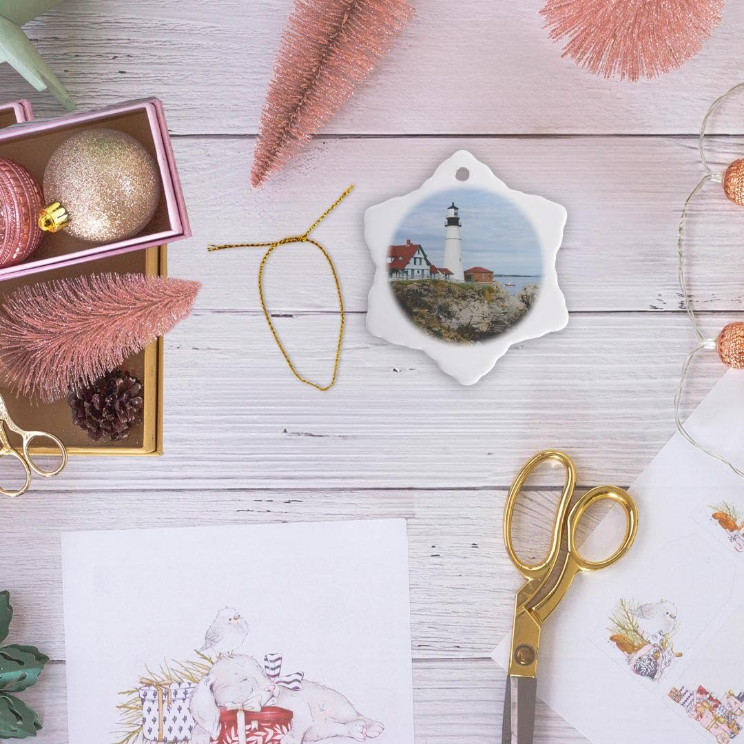 Portland Headlight Lighthouse Snowflake Ornament - 3DRose USA Christmas Decor