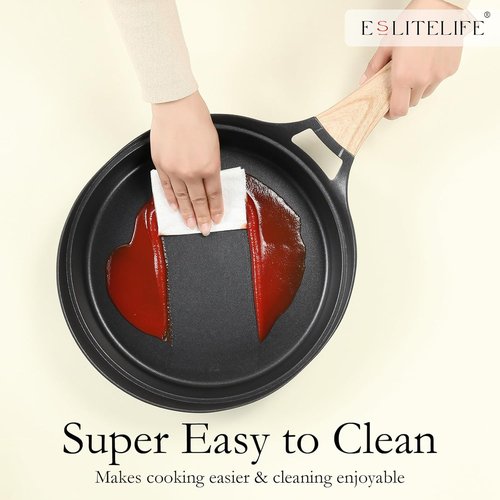 Eslite Life Nonstick Deep Frying Pan - Healthy Granite Coating, PFOA Free | 9.5 Inch Black Skillet