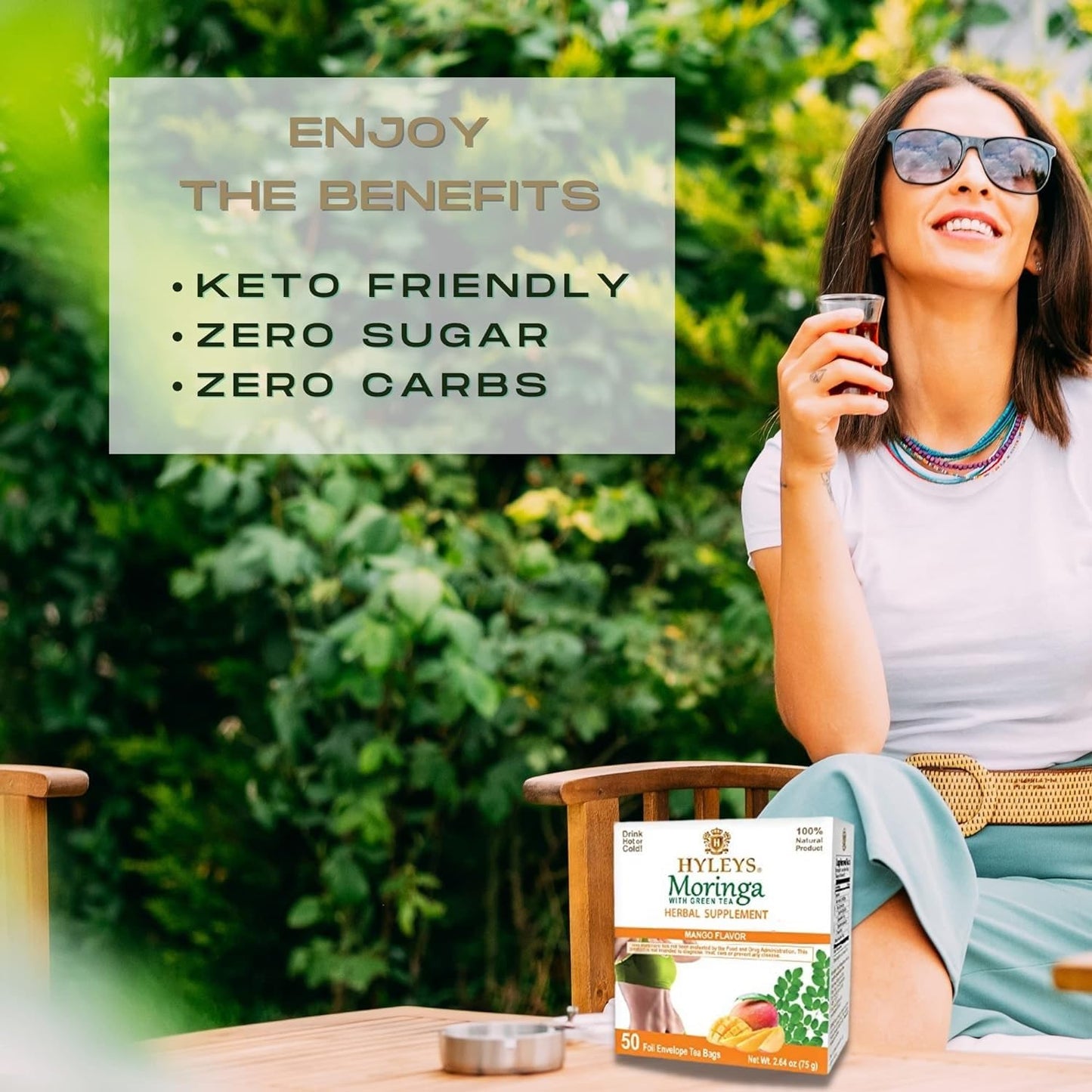 HYLEYS Moringa and Mango Green Tea, 50 Individually Wrapped Tea Bags - Dried Moringa Oleifera Leaves - No Artificial Flavors or Preservatives, Natural - Kosher & Vegan