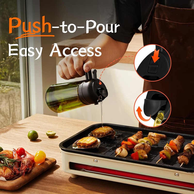 TrendPlain - Original 16oz/470ml Olive Oil Dispenser Bottle for Kitchen Gadgets and Air Fryer Accessories - Olive Oil Sprayer for Cooking w/Stickers - Black