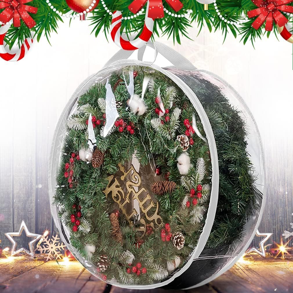 ProPik Christmas Wreath Storage Bag - Waterproof Clear PVC Holder with Handles | 48 Inch, 2 Pack