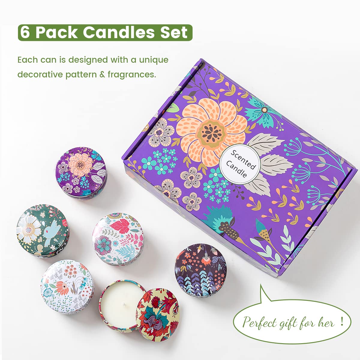 TEAMAS 6 Pack Aromatherapy Candles for Home Scented,Scented Candles Gift Set for Women,Men,Mom,Dad, Scented Candles with Fragrance, Stress Relief, Gift for Birthday, Mother's Day, Father's Day