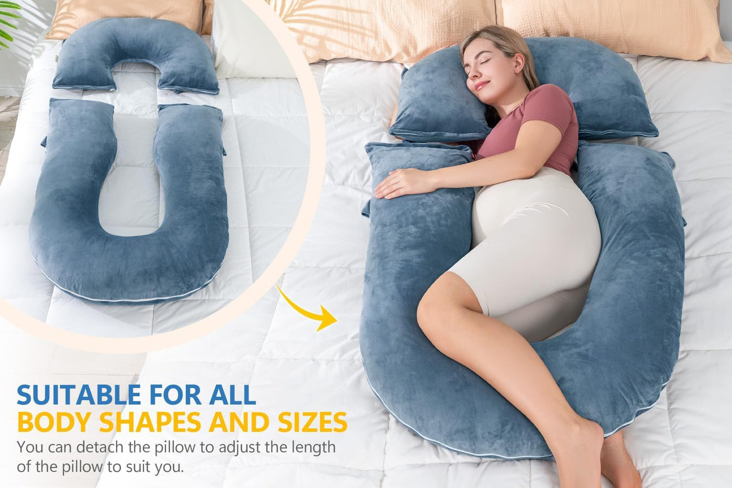 INSEN Pregnancy Pillows, Detachable Body Pillow for Sleeping, Nurse & Relax, Multi-Use Pregnancy Pillows for Pregnant Women, Grey