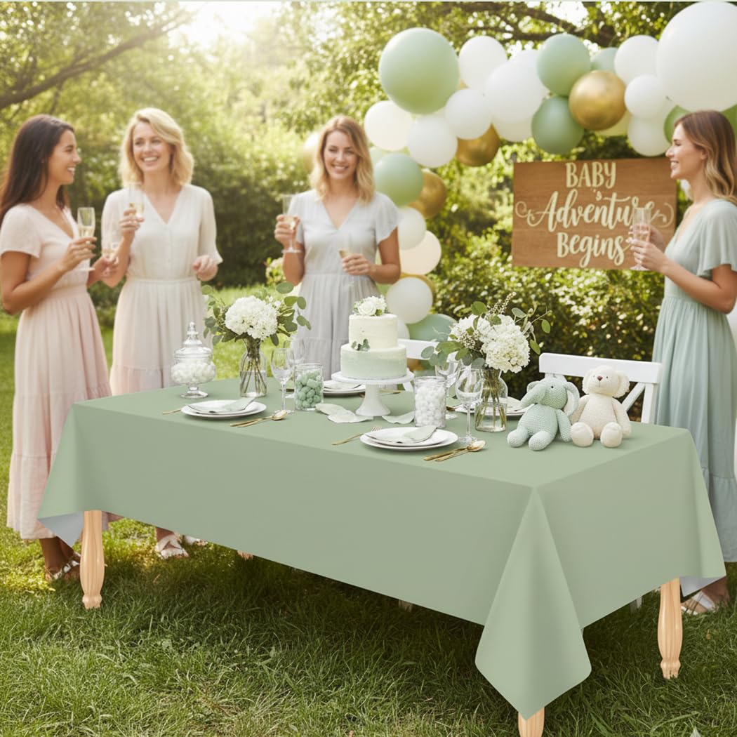 SEBMNOO Sage Green Plastic Tablecloth Rectangle Table Decorations, Plastic Table Cloth Disposable Tablecloths Waterproof for Birthday Baby Shower Thanksgiving Bridal Wedding