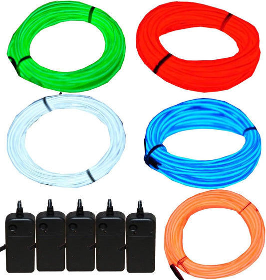 9ft Neon EL Wire Light - 5 Pack with Battery Pack for Creative Lighting Decor