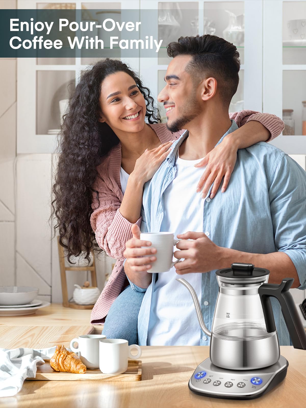Aiheal Gooseneck Electric Kettle, Glass Electric Tea Kettle with 4 Temperature Control Presets and Keep Warm Function, Pour Over Kettle for Coffee and Tea, Hot Water Boiler, Quick Heating, 1200W/0.8L