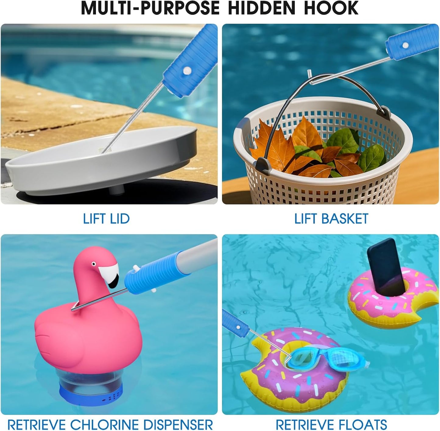 Skiennix 2-in-1 Multifunctional Pool Brush - 17.5'' Heavy Duty with 10 FT Aluminum Poles for Inground & Above Ground Pools