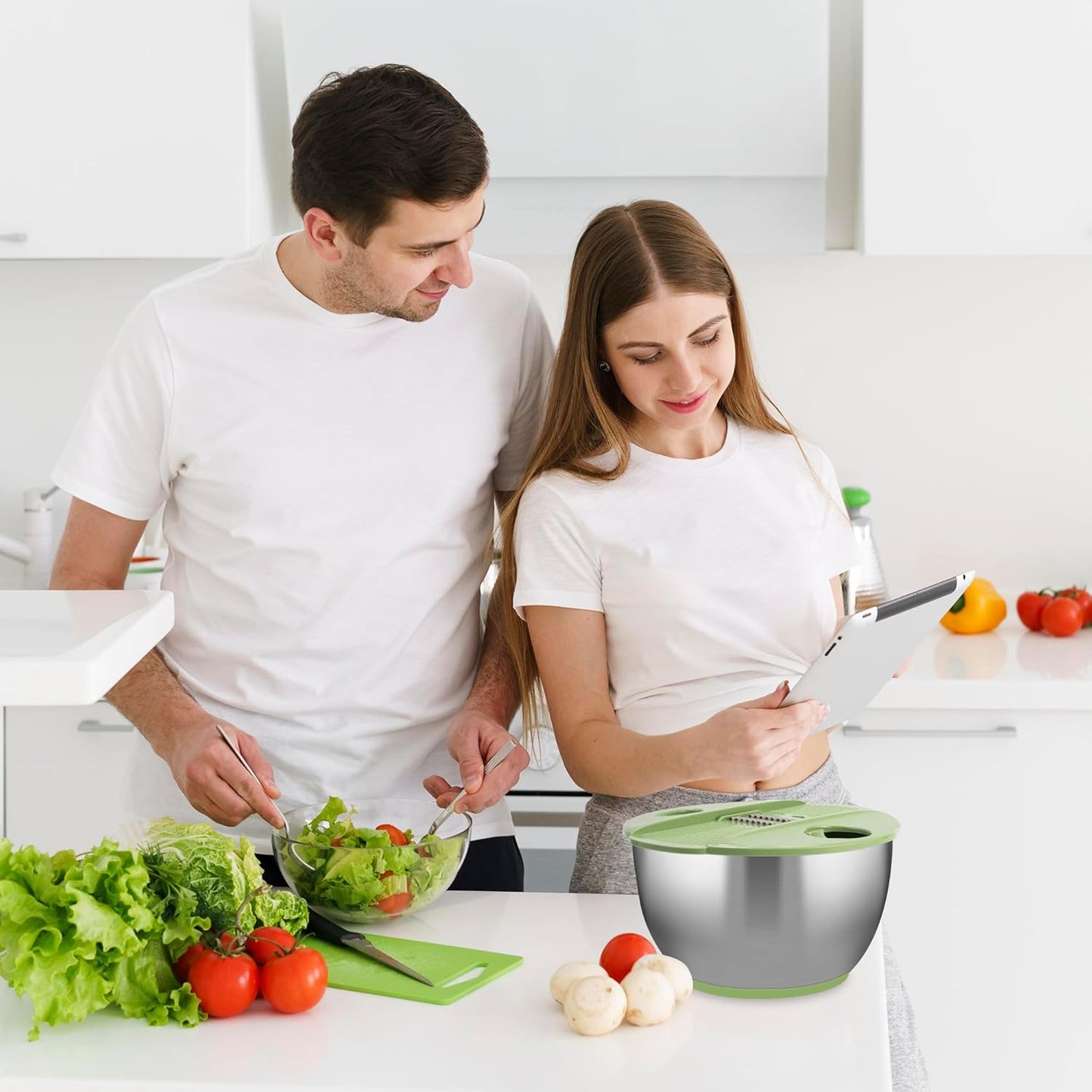 SUSTEAS Stainless Steel Salad Spinner - Large 4.25Qt Bowl for Efficient Vegetable Washing & Salad Prep