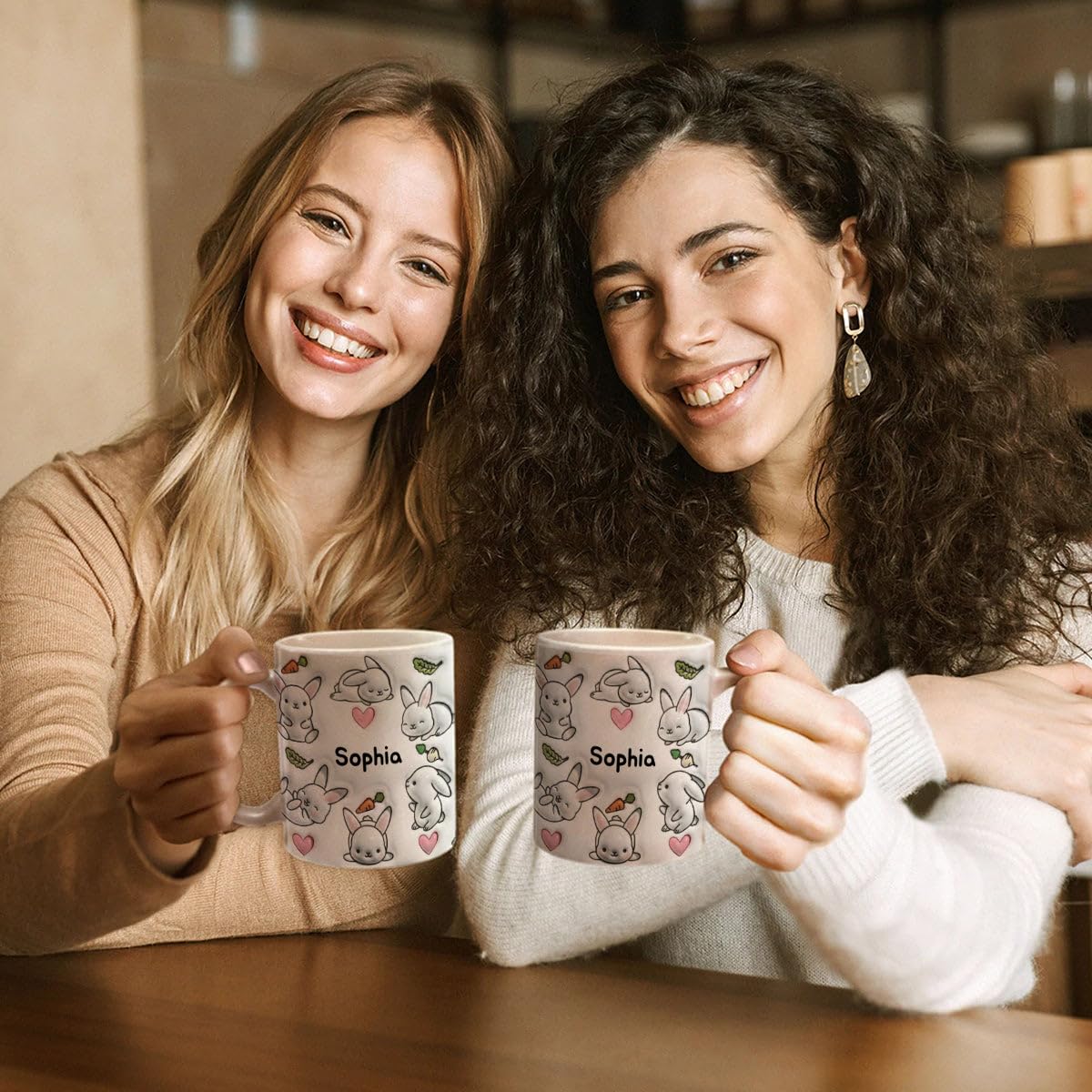 Lotacy Personalized Bunny Coffee Mug Cup With Name, Custom Bunny Lovers Gifts