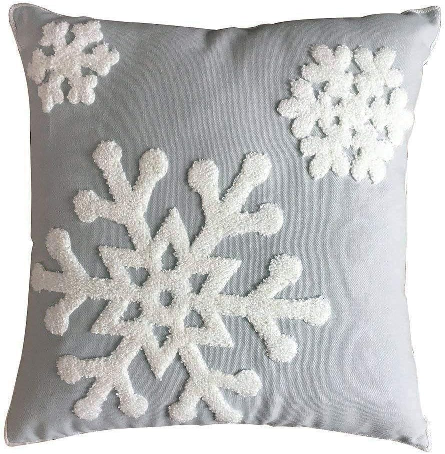 Christmas Snowflake Embroidered Throw Pillow Covers - 18x18 Cotton Linen, Set of 2