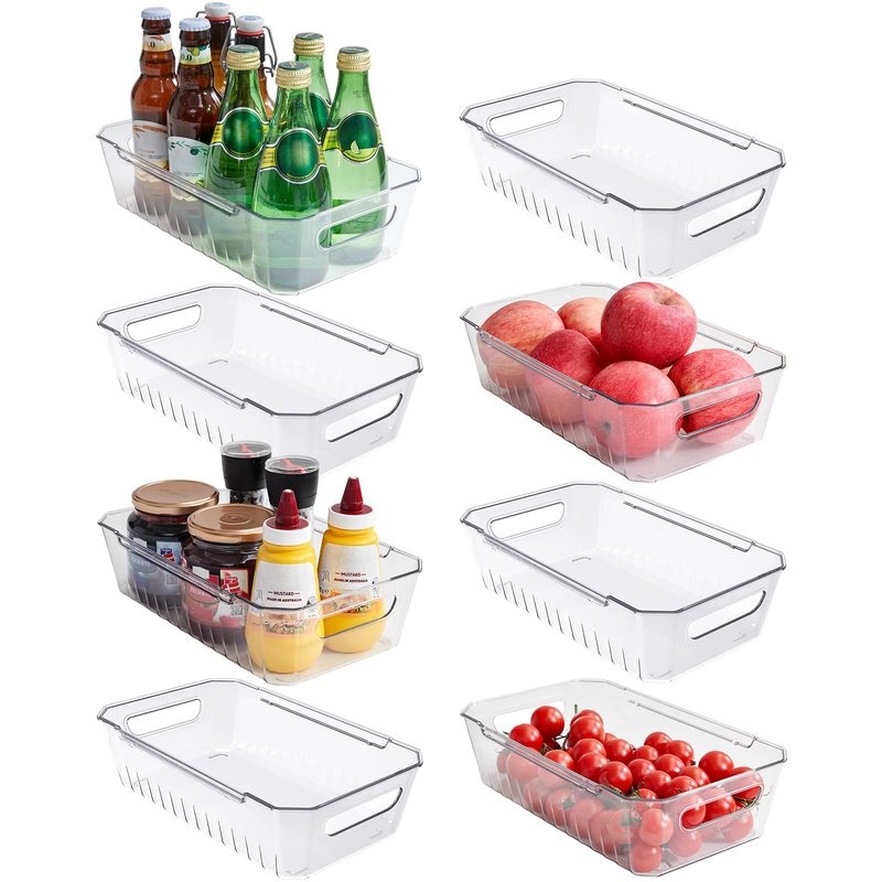 Lifewit 8pcs Refrigerator Organizer Bins, Clear Organizing Bins for Fridge Storage in Kitchen Pantry Cabinet Laundryroom Bathroom, Food Grade BPA-free Safety for Storage with Patended Wavy Design