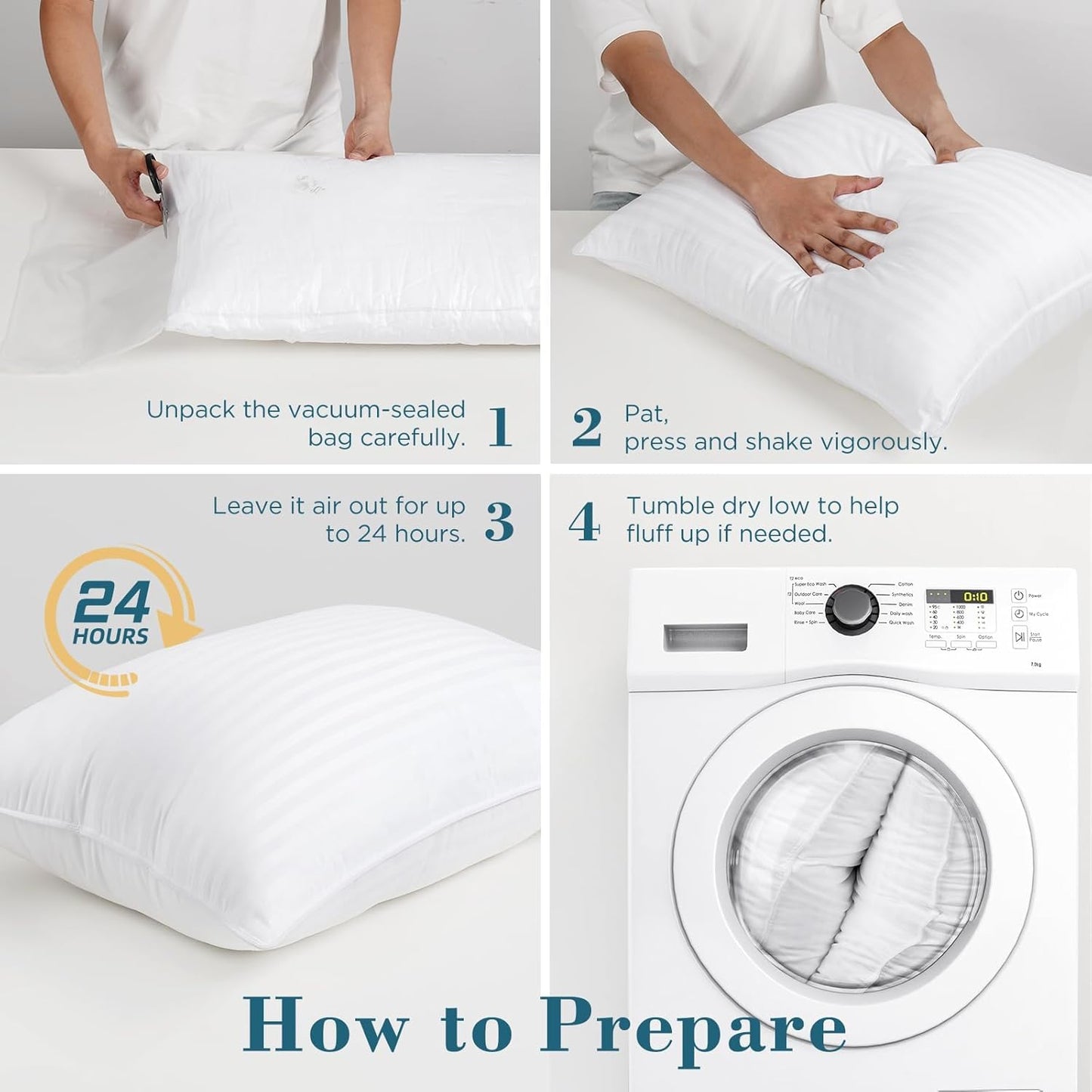 Viewstar Queen Size Bed Pillows - Soft Down Alternative for Back, Stomach & Side Sleepers | Hotel Collection, Striped White