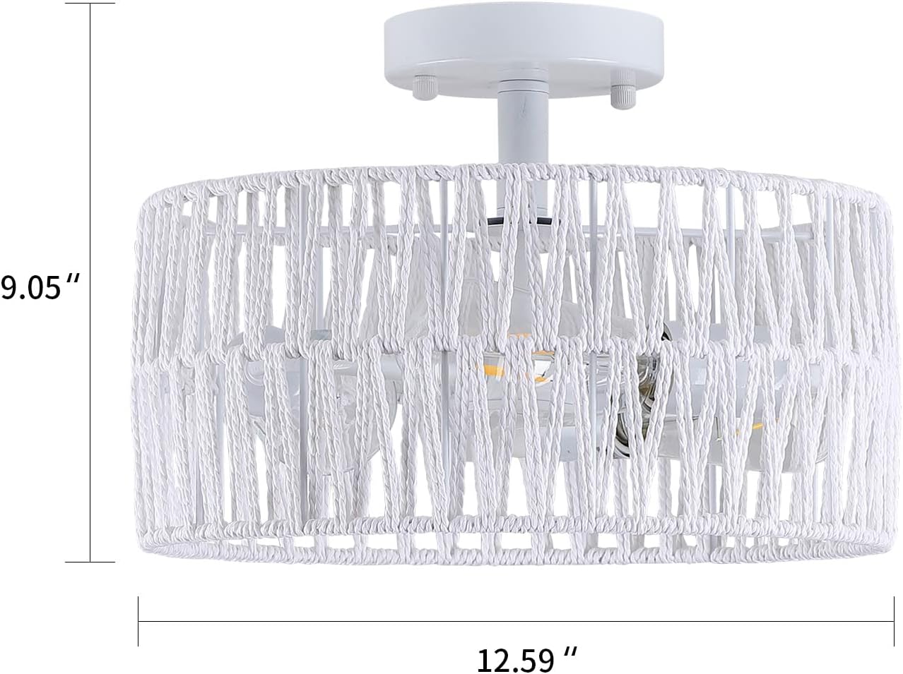 3-Light Antique Gold Woven Flush Mount Light Fixture Rustic Coastal Hemp Rope Brass Semi Flush Mount Ceiling Light for Hallway Bedroom Kitchen Entryway Farmhouse Living Room