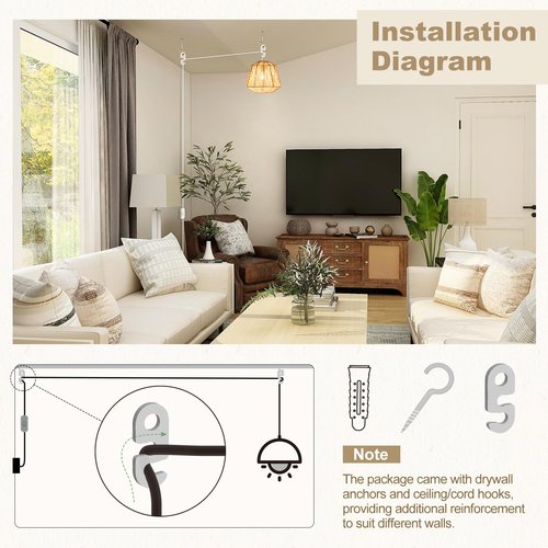 DiCUNO Hanging Lantern Extension Cord Cable, E26 Pendant Light Socket On Off Inline Cord Switch Control Lamp, Switch Close to Polarized Plug, 13 Feet, White, 1-Pack