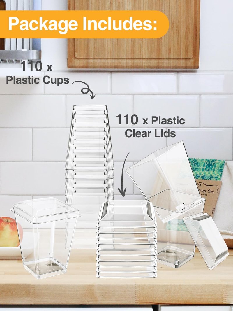 NEEBAKE 110 Sets 5oz Plastic Dessert Cups with Lids - Parfait Cups with Lids, Clear Mini Dessert Cups, Small Tumbler for Puddings, Mousse, Appetizers (Not Included Spoons)