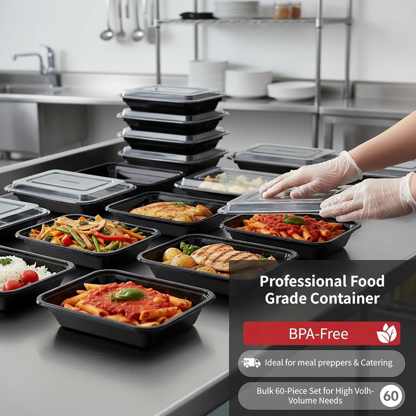 Regine Switzerland Meal Prep Containers - 60 Pack 24 oz Reusable, Leakproof, BPA-Free | Microwave & Dishwasher Safe